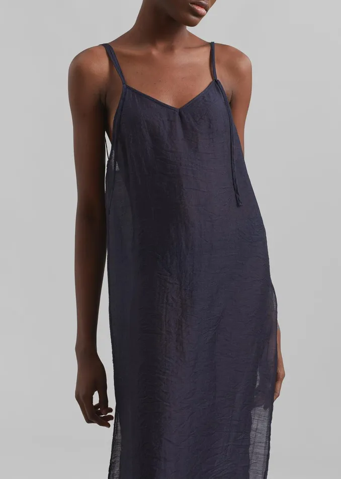 Madeline Sheer Midi Dress 8211 Navy Women The Frankie Shop Clothing