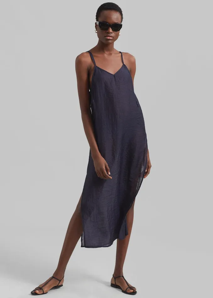 Madeline Sheer Midi Dress 8211 Navy Women The Frankie Shop Clothing