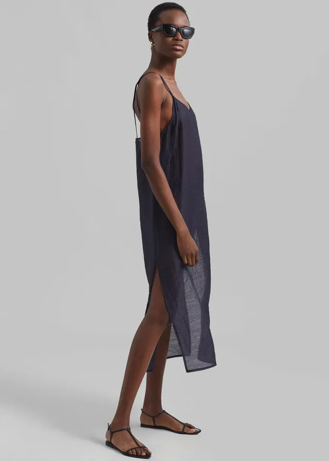 Madeline Sheer Midi Dress 8211 Navy Women The Frankie Shop Clothing