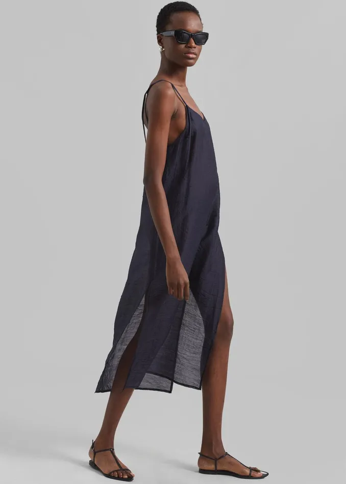 Madeline Sheer Midi Dress 8211 Navy Women The Frankie Shop Clothing