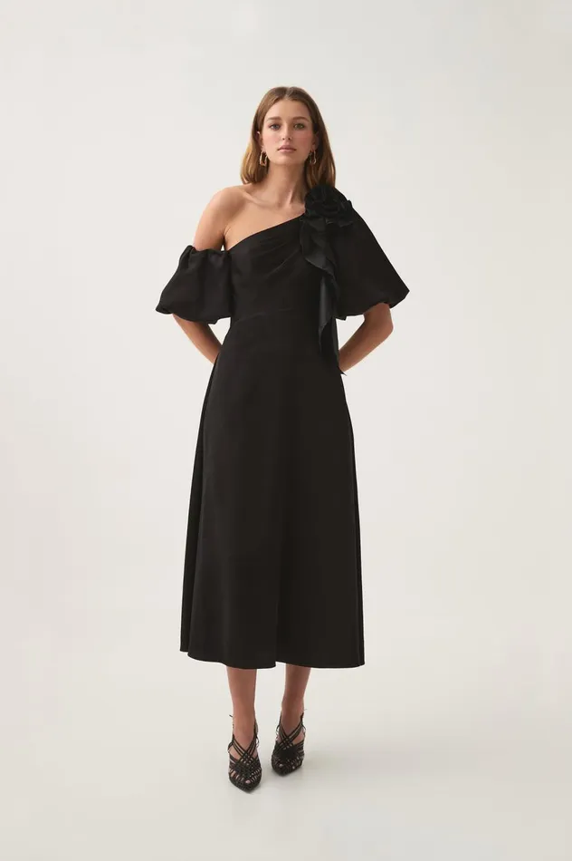 Magnetic Draped Midi Dress Black Women Aje Dresses