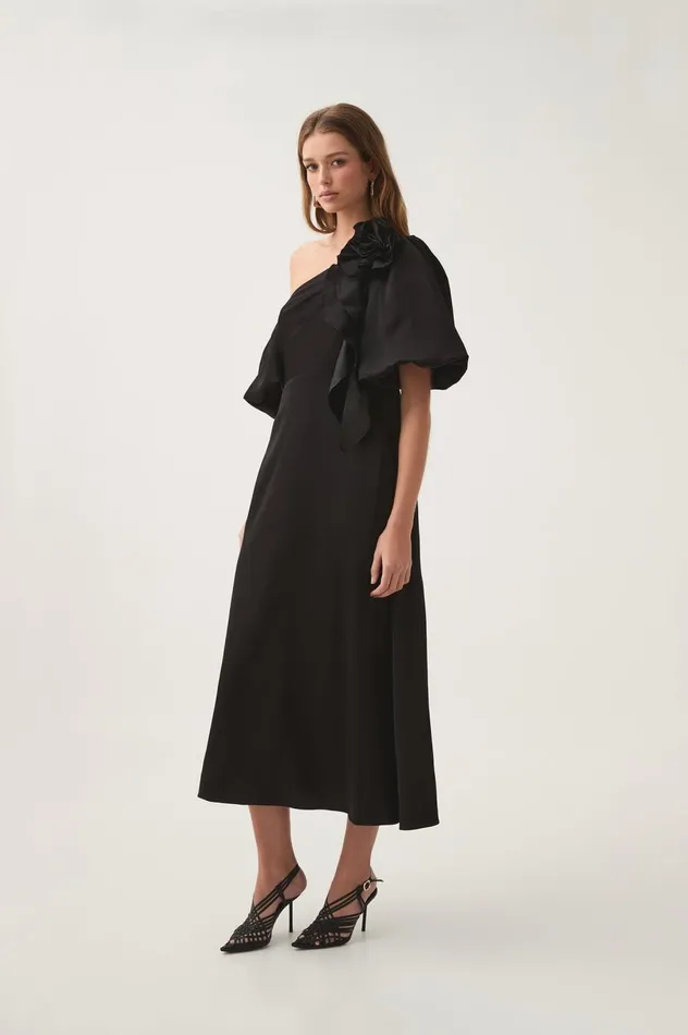 Magnetic Draped Midi Dress Black Women Aje Dresses Magnetic Draped Midi Dress Black Women Aje Dresses