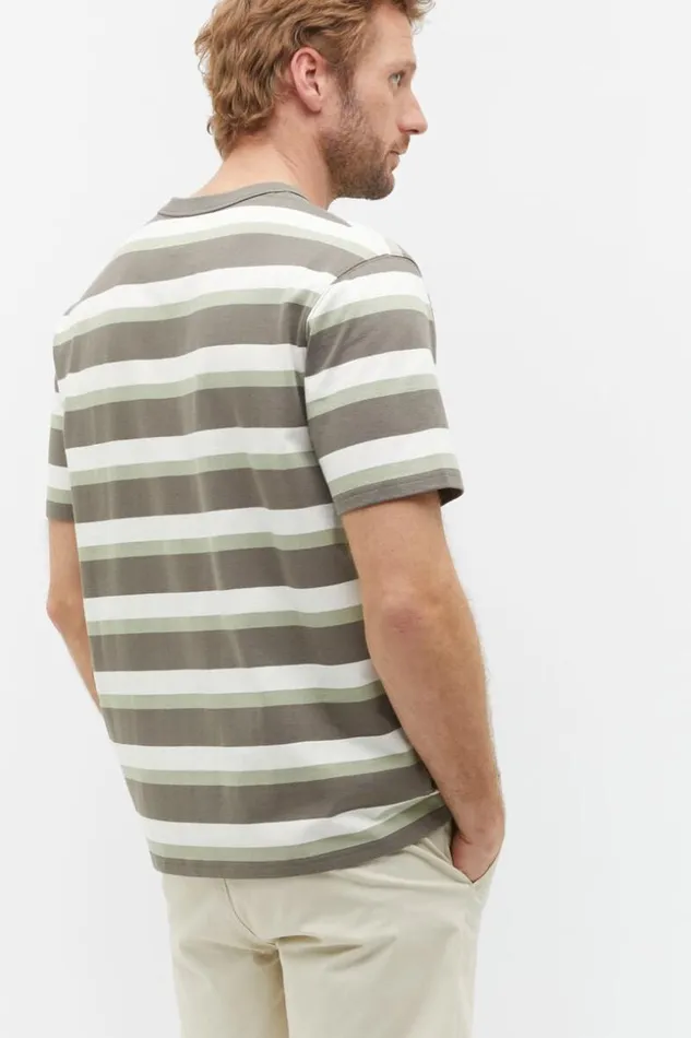 Man Crew Stripe Tee Pale Olive Multi Seed Heritage TShirts and Sweaters