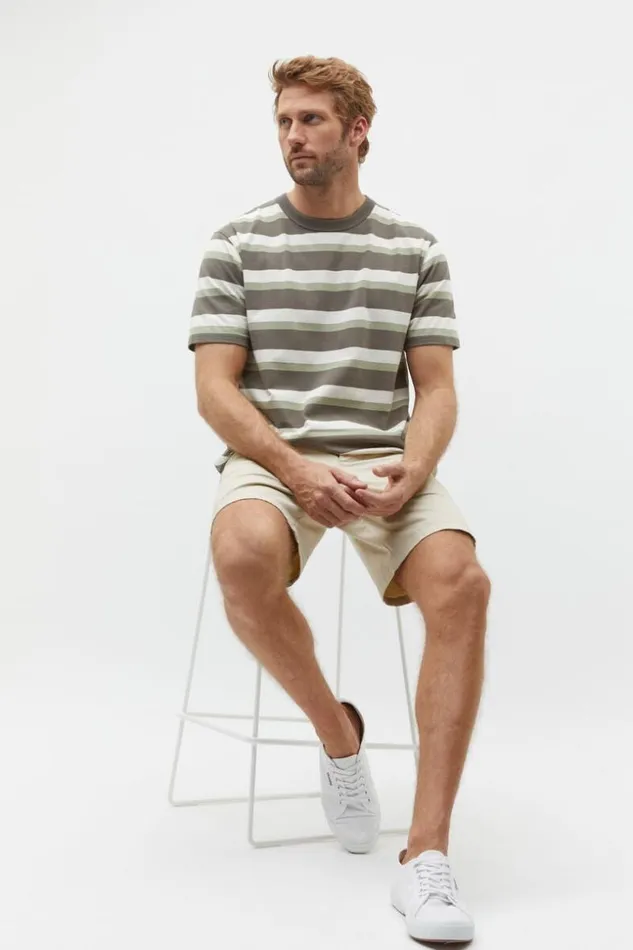 Man Crew Stripe Tee Pale Olive Multi Seed Heritage TShirts and Sweaters