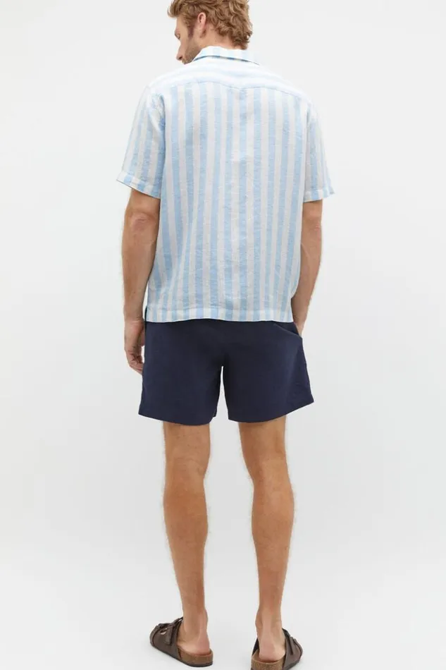 Man Linen Utility Shirt Clear Blue Stripe Seed Heritage TShirts and Sweaters