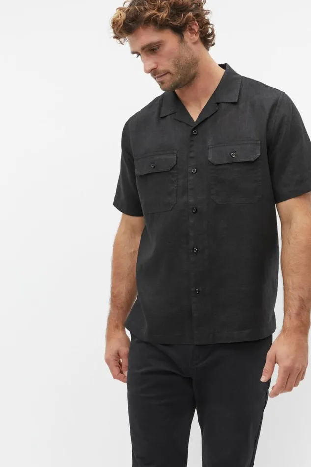 Man Linen Utility Shirt True Black Seed Heritage TShirts and Sweaters