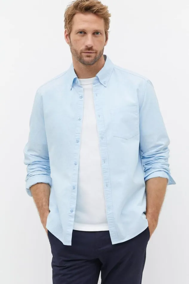 Man Slim Oxford Shirt Clear Blue Seed Heritage TShirts and Sweaters