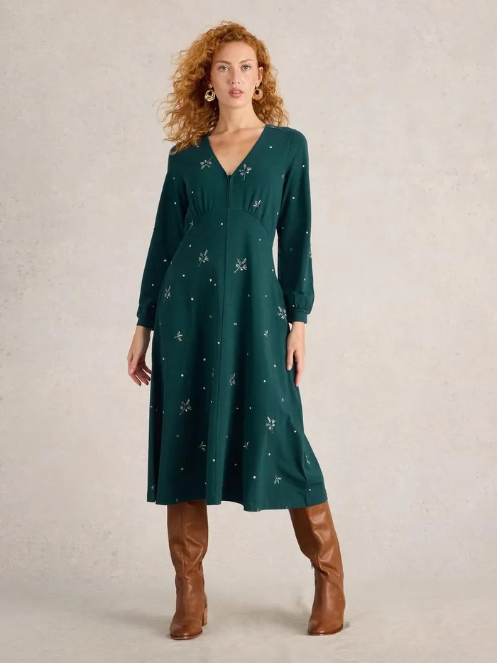 Megan Embroidered Midi Jersey Dress Teal Multi Women White Stuff Dresses