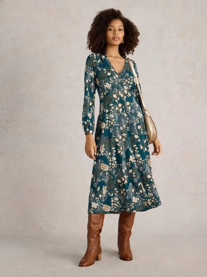 Megan Jersey Dress Teal Print Women White Stuff Dresses