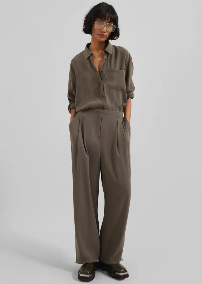 Meilen Pintuck Trousers 8211 Olive Women The Frankie Shop Clothing