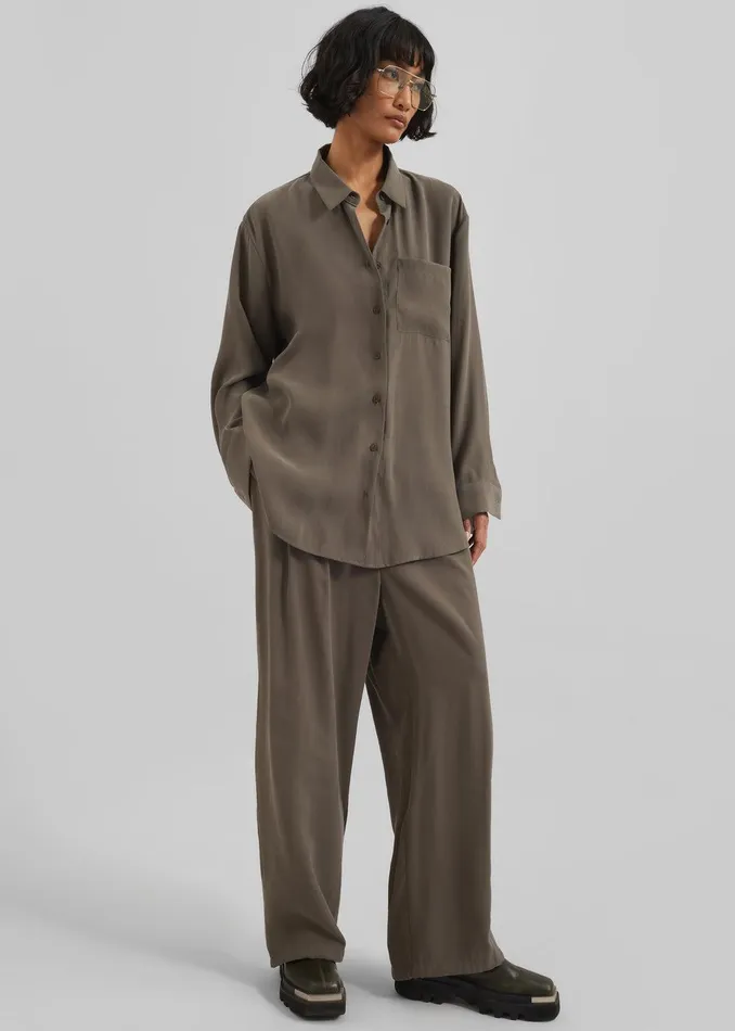 Meilen Pintuck Trousers 8211 Olive Women The Frankie Shop Clothing