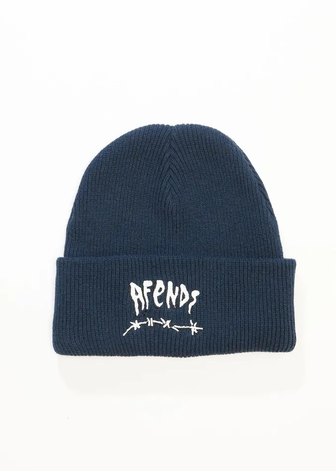 Men Accessories Afends AFENDS Mens Barbwire 8211 Beanie 8211 Navy