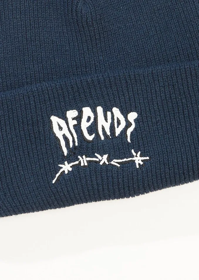 Men Accessories Afends AFENDS Mens Barbwire 8211 Beanie 8211 Navy