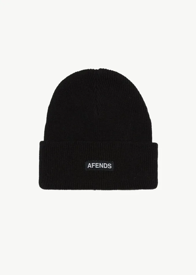 Men Accessories Afends AFENDS Mens Hometown 8211 Beanie 8211 Black