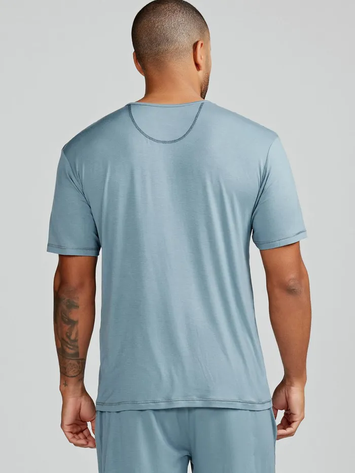 Men Bamboo Silk Sleep Short Sleeve Henley Tasc Performance Lounge