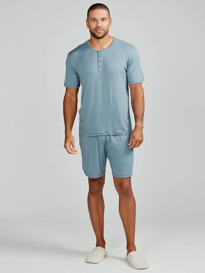 Men Bamboo Silk Sleep Short Sleeve Henley Tasc Performance Lounge