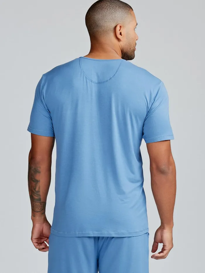 Men Bamboo Silk Sleep Short Sleeve Henley Tasc Performance Lounge