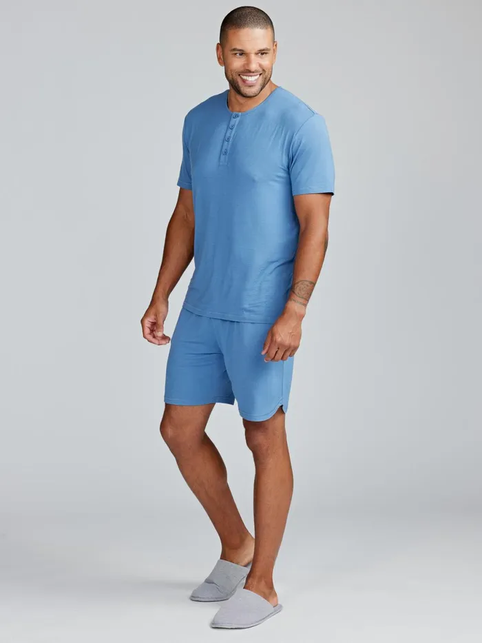 Men Bamboo Silk Sleep Short Sleeve Henley Tasc Performance Lounge