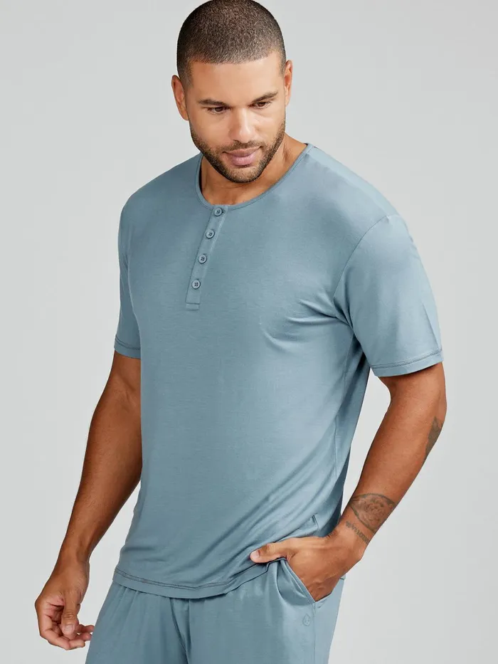 Men Bamboo Silk Sleep Short Sleeve Henley Tasc Performance Lounge