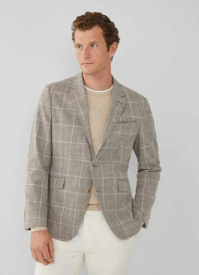 Men Check Blazer Taupe Beige Hackett London Blazers