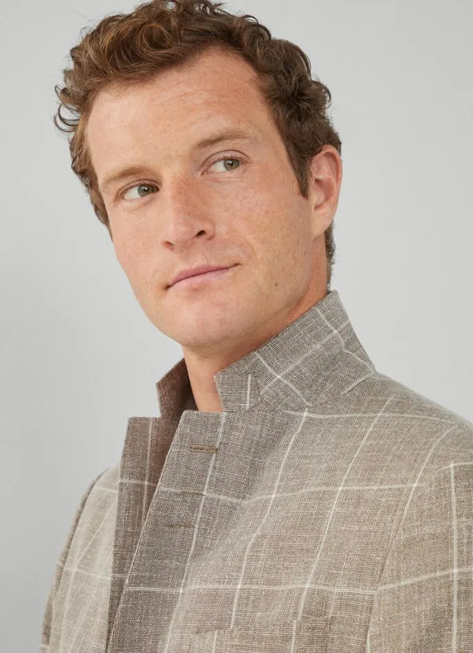 Men Check Blazer Taupe Beige Hackett London Blazers