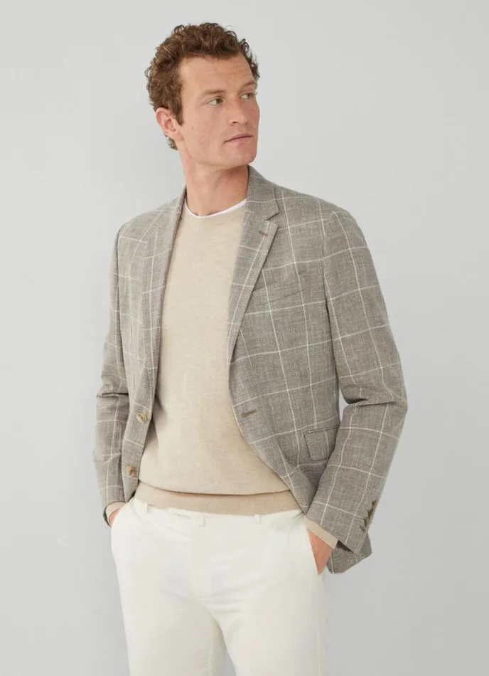 Men Check Blazer Taupe Beige Hackett London Blazers