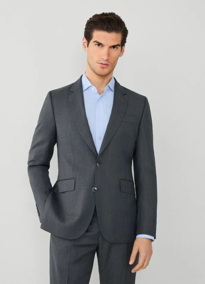 Men Checked Suit Grey Hackett London Suits