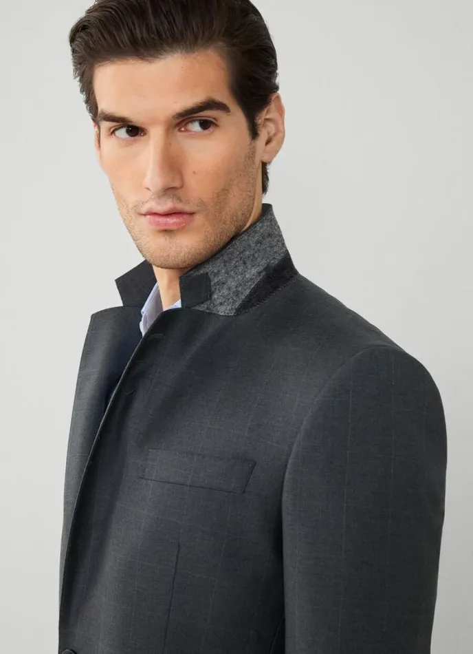 Men Checked Suit Grey Hackett London Suits
