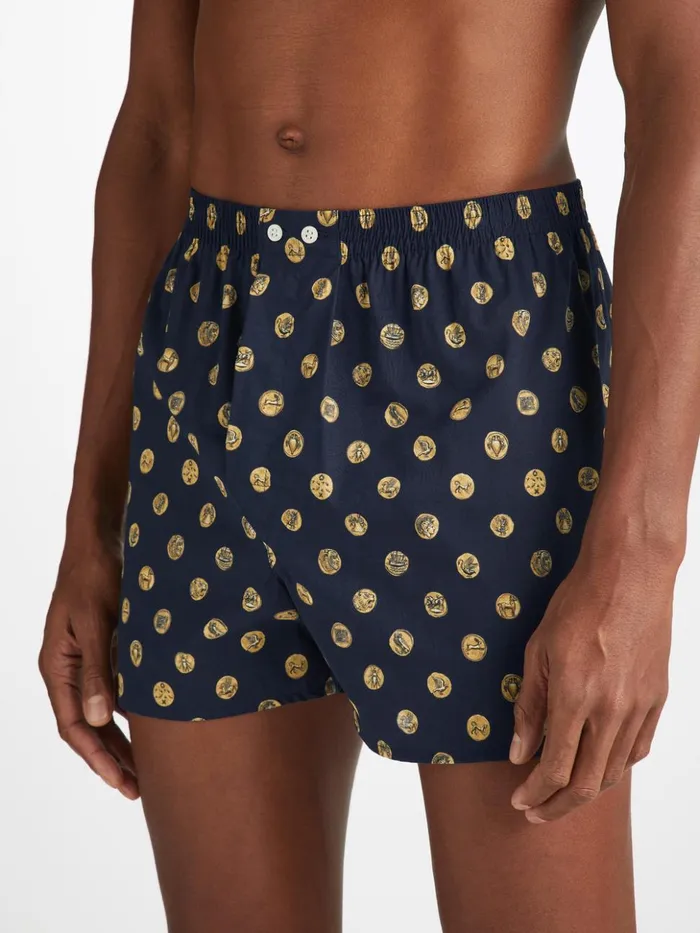 Men Classic Fit Boxers Ledbury 78 Cotton Batiste Navy Derek Rose Classic Fit Boxer Shorts