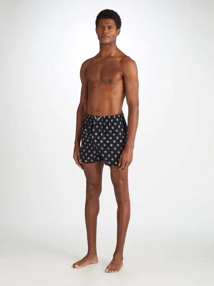 Men Classic Fit Boxers Ledbury 78 Cotton Batiste Navy Derek Rose Classic Fit Boxer Shorts