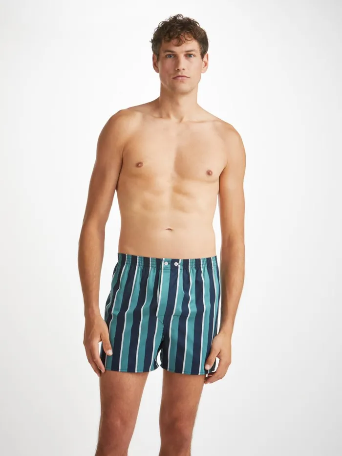 Men Classic Fit Boxers Royal 221 Cotton Teal Derek Rose Classic Fit Boxer Shorts