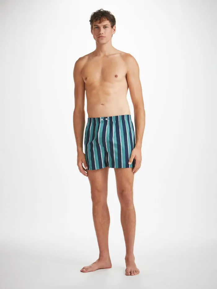 Men Classic Fit Boxers Royal 221 Cotton Teal Derek Rose Classic Fit Boxer Shorts
