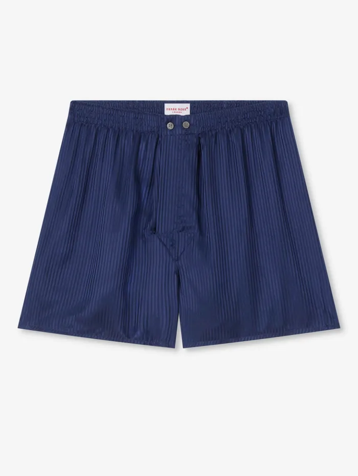 Men Classic Fit Boxers Woburn Silk Satin Navy Derek Rose Classic Fit Boxer Shorts