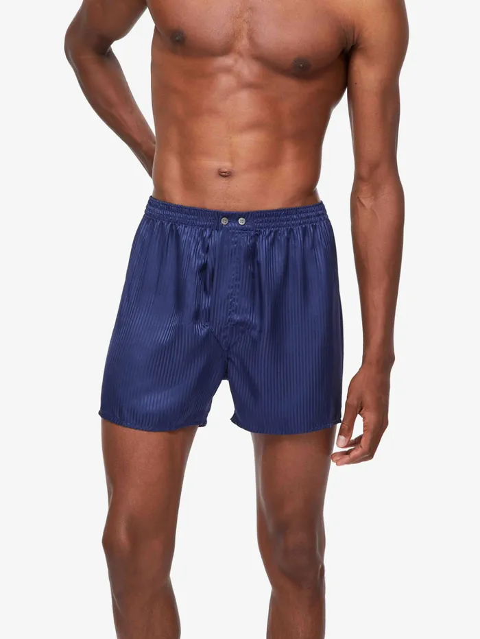 Men Classic Fit Boxers Woburn Silk Satin Navy Derek Rose Classic Fit Boxer Shorts