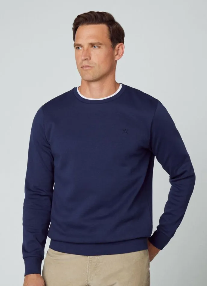 Men Classic Fit Crew Neck Sweatshirt Navy Hackett London Sweatshirts
