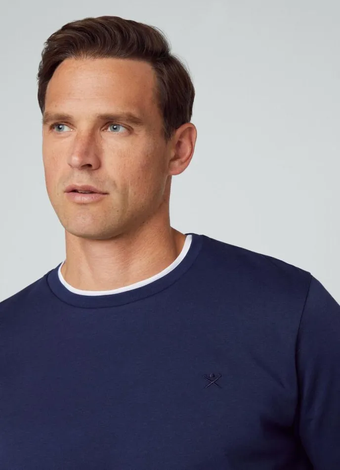 Men Classic Fit Crew Neck Sweatshirt Navy Hackett London Sweatshirts