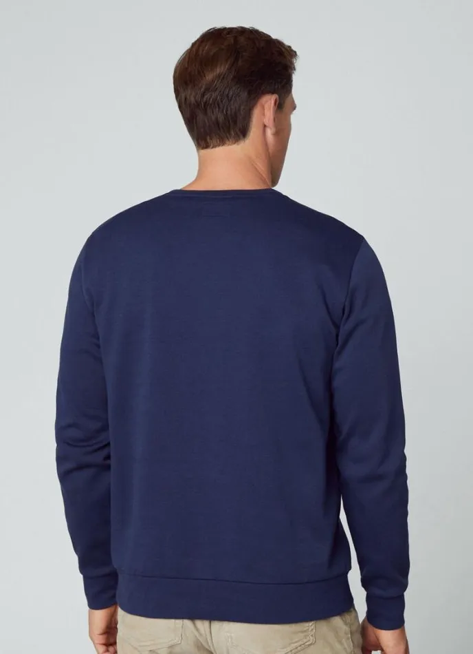 Men Classic Fit Crew Neck Sweatshirt Navy Hackett London Sweatshirts