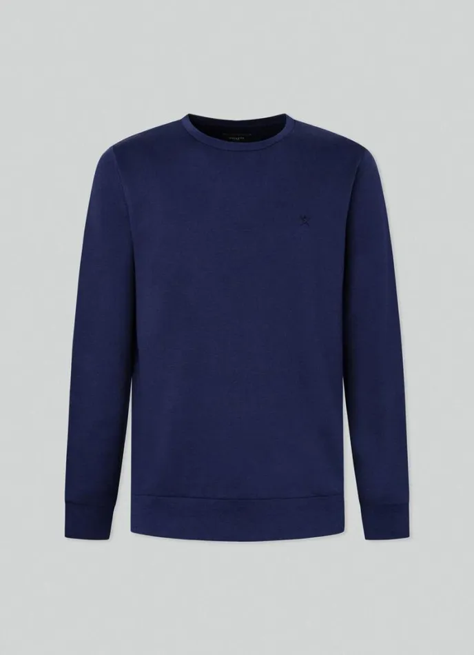 Men Classic Fit Crew Neck Sweatshirt Navy Hackett London Sweatshirts