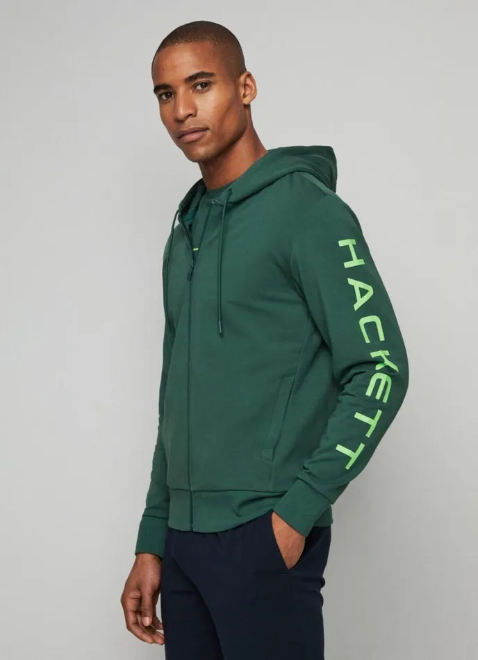Men Classic Fit Full Zip Hoodie Greengrey Hackett London Sweatshirts