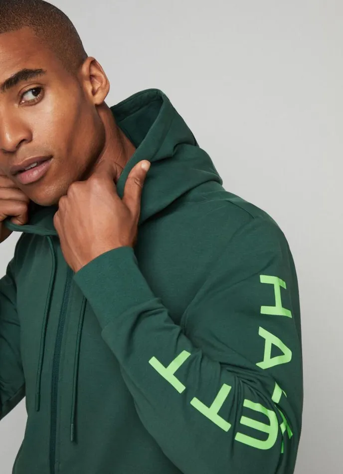 Men Classic Fit Full Zip Hoodie Greengrey Hackett London Sweatshirts
