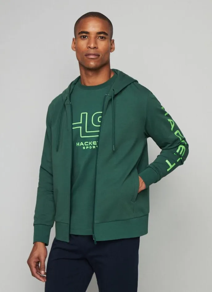 Men Classic Fit Full Zip Hoodie Greengrey Hackett London Sweatshirts