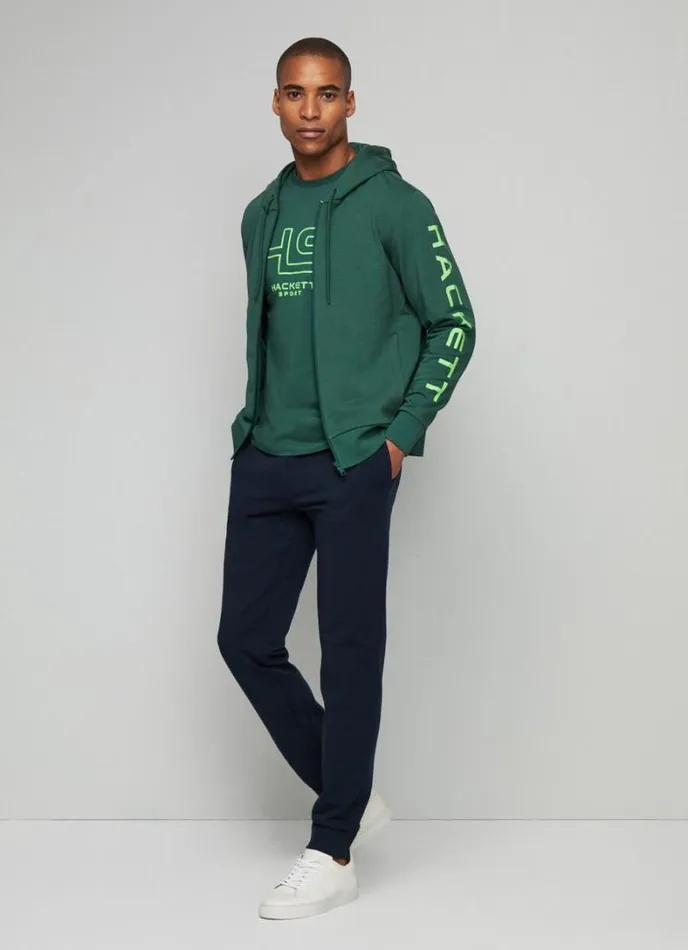 Men Classic Fit Full Zip Hoodie Greengrey Hackett London Sweatshirts