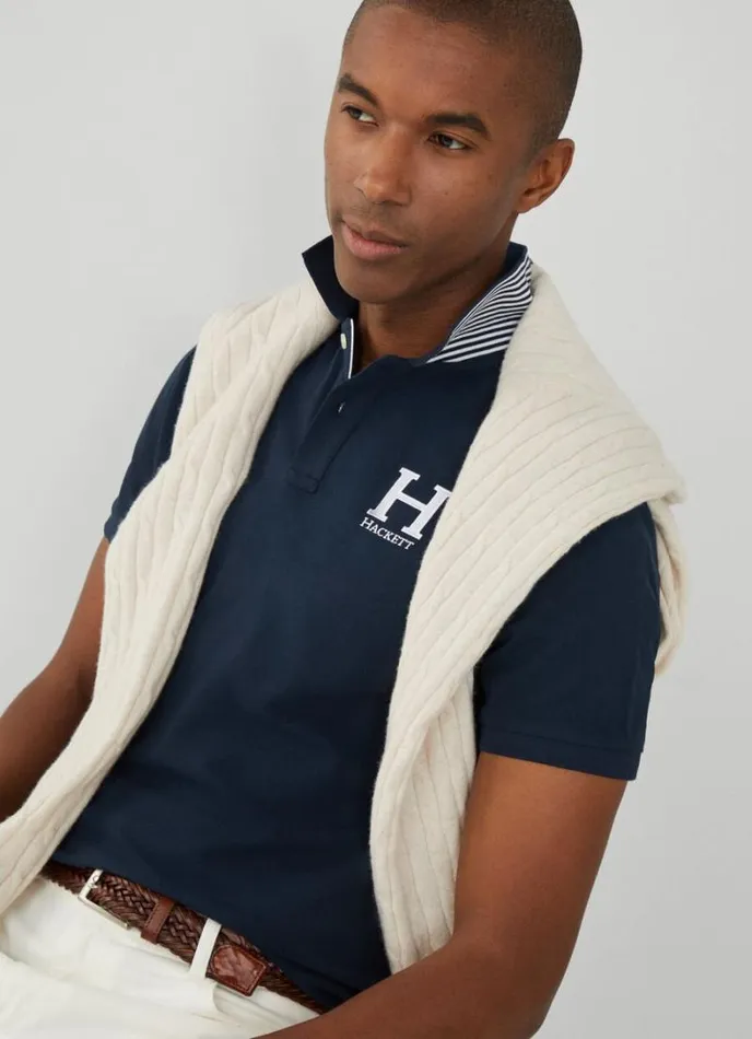Men Classic Fit Heritage Piqu Polo Navy Hackett London Polo Shirts