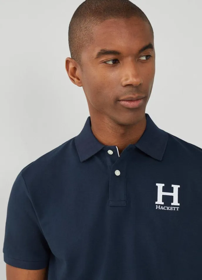 Men Classic Fit Heritage Piqu Polo Navy Hackett London Polo Shirts