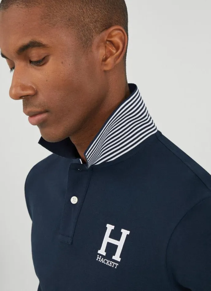 Men Classic Fit Heritage Piqu Polo Navy Hackett London Polo Shirts