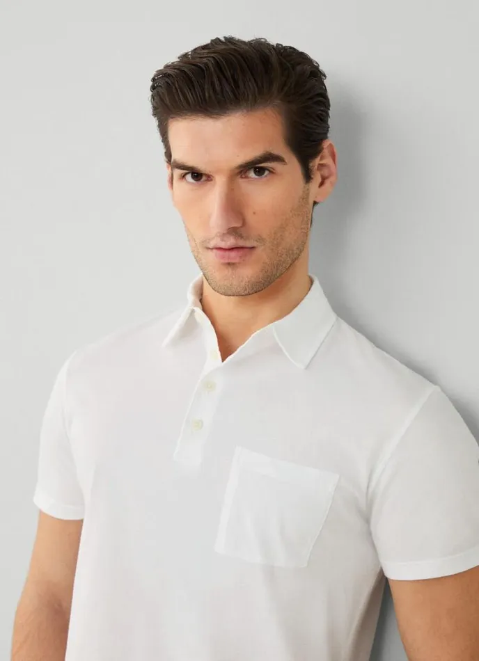 Men Classic Fit Knit Polo White Hackett London Polo Shirts