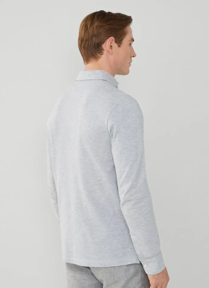 Men Classic Fit Long Sleeve Polo Shirt Cement Hackett London Polo Shirts