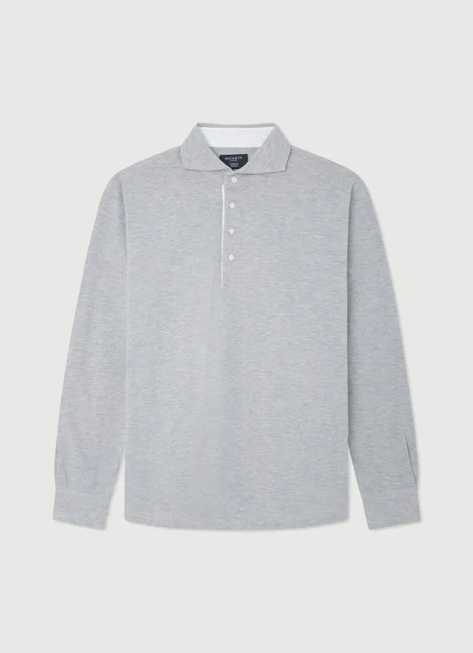 Men Classic Fit Long Sleeve Polo Shirt Cement Hackett London Polo Shirts