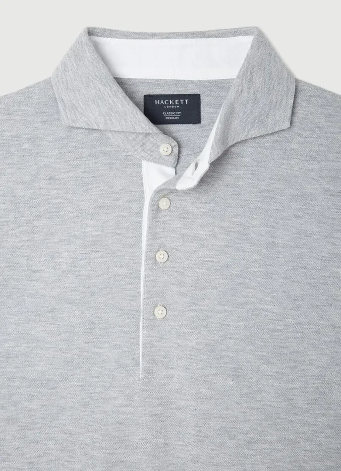 Men Classic Fit Long Sleeve Polo Shirt Cement Hackett London Polo Shirts