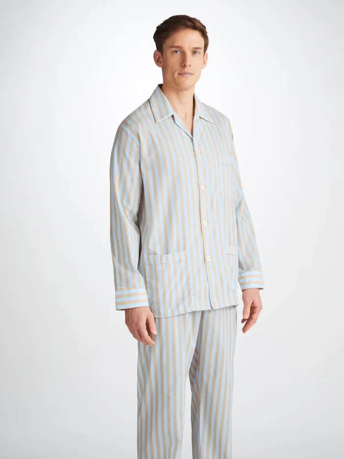 Men Classic Fit Pajamas Amalfi 20 Cotton Batiste Blue Derek Rose Classic Fit Pajamas